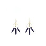 Angela D’Arcy Navy Spike Hook Earrings, Gold