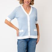 Anonymous Contrast Button Down Cardigan, Pale Blue