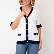 Anonymous Contrast Button Down Cardigan, White