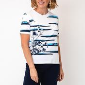 Anonymous Stripe with Rhinestone Detail T-Shirt, White Multi