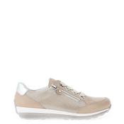 Ara Pebble Wide Fit Leather Side Zip Trainers, Warm Beige image