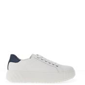 Ara Pebble Wide Fit Leather Platform Laced Trainers, White &amp; Navy image