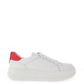 Ara Pebble Wide Fit Metallic Leather Platform Trainers, White &amp; Candy Orchid image