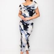 Atom Label Mercury One-Shoulder Midi Dress, Abstract Print