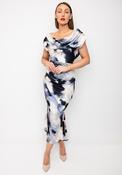 Atom Label Mercury One-Shoulder Midi Dress, Abstract Print