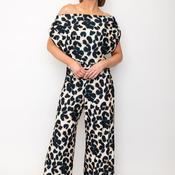 Atom Label Carbon Off The Shoulder Jumpsuit, Leopard Print image