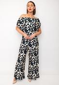 Atom Label Carbon Off The Shoulder Jumpsuit, Leopard Print image