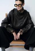Grace &amp; Mila Funnel Neck Faux Leather Jacket, Black image