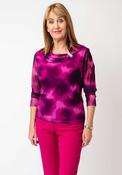 Avalon Blurred Print Mesh Ruched Collar Top, Pink image