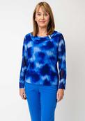 Avalon Blurred Print Mesh Ruched Collar Top, Blue image