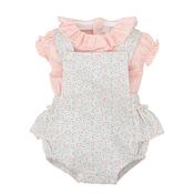 Babidu Baby Girl Floral and Stripe Short Sleeve Romper, Pink image