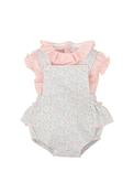 Babidu Baby Girl Floral and Stripe Short Sleeve Romper, Pink image