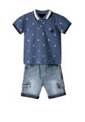 Hashtag Baby Boy Polo and Denim Cargo Short Set, Blue image