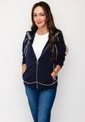 Barbara Lebek Zip-Through Contrast Piping Hooded Jacket, Navy image