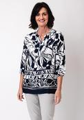 Barbara Lebek Floral Print Tunic Top, Navy and White image