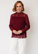 Bianca Textured Mesh Long Sleeve Top, Dark Red image