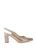 Bioeco by Arka Wide Fit Leather Diamante Sling Back Heeled Shoes, Gold image