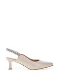 Bioeco by Arka Wide Fit Leather Braided Diamante Sling Back Heeled Shoes, Pearl White image