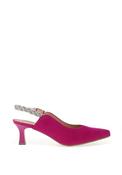 Bioeco by Arka Wide Fit Leather Braided Diamante Sling Back Heeled Shoes, Pink image