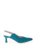 Bioeco by Arka Wide Fit Leather Braided Diamante Sling Back Heeled Shoes, Blue image