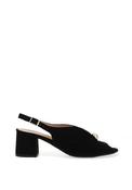 Bioeco by Arka Wide Fit Suede Leather Notch Mid Heigh Heeled Shoes, Black image