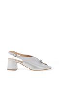 Bioeco by Arka Wide Fit Sparkling Leather Notch Mid Heigh Heeled Shoes, Silver image