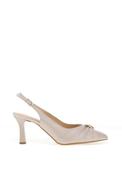 Bioeco by Arka Wide Fit Shimmering Leather Gathered Sling Back Heels, Pearl Beige image