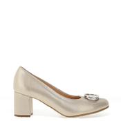 Bioeco by Arka Wide Fit Shimmering Leather Brooch Detail Heeled Pumps, Gold