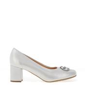 Bioeco by Arka Wide Fit Shimmering Leather Brooch Detail Heeled Pumps, Silver image