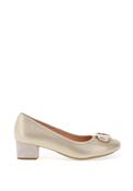 Bioeco by Arka Shimmer Low Block Heel Shoes, Gold image