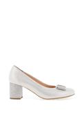 Bioeco by Arka Leather Shimmer Block Heel Shoes, Silver image