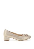 Bioeco by Arka Wide Fit Shimmer Low Block Heel Shoes, Light Gold image