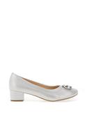 Bioeco by Arka Wide Fit Shimmer Low Block Heel Shoes, Silver image