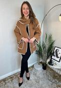 Serafina Collection One Size Contrast Stitching Scarf &amp; Jacket Set, Taupe image