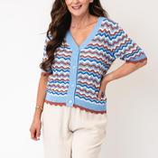 B. Young Knitted Button Down Front Cardigan, Blue Multi