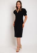 Camelot V-Neck Puff Sleeve Knee Length Dress, Black image