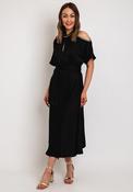 Camelot Cold Shoulder Satin Touch Midi Dress, Black image
