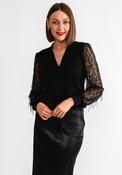 Camelot Lurex Knit Sheer Sleeve Top, Black image