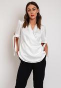 Camelot Draped Neckline Tie Sleeve Blouse, White image