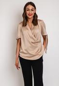 Camelot Draped Neckline Tie Sleeve Blouse, Beige image