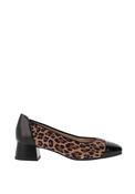 Caprice Leather Leopard Print Block Heels, Black image