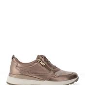 Caprice Wide Fit Distressed Leather Comfort Trainers, Gold Taupe