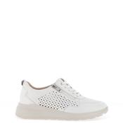 Caprice Shining Diamond Perforated Leather Trainers, White &amp; Silver image
