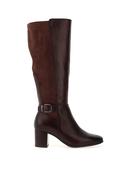 Caprice Wide Fit Leather Knee High Heeled Boots, Dark Brown image