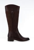 Caprice Wide Fit Buckle Leather Knee High Flat Boots, Brown image