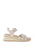 Caprice Wide Fit Leather Multi Strap Wedge Sandals, Nude image