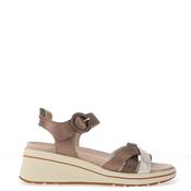 Caprice Wide Fit Leather Multi Strap Wedge Sandals, Taupe image