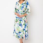 Cassandra Carly Floral V-Neck Floral Midi Dress, White Multi
