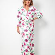 Cassandra Oral Floral Print Wrap Midi Dress, Ivory and Pink
