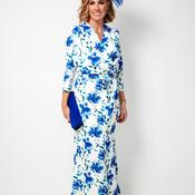 Cassandra Orla Floral Print Wrap Midi Dress, Ivory and Blue